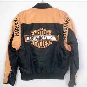 HARLEY DAVIDSON | Black & Orange Bomber Jacket Zip Front Men’s Size Small